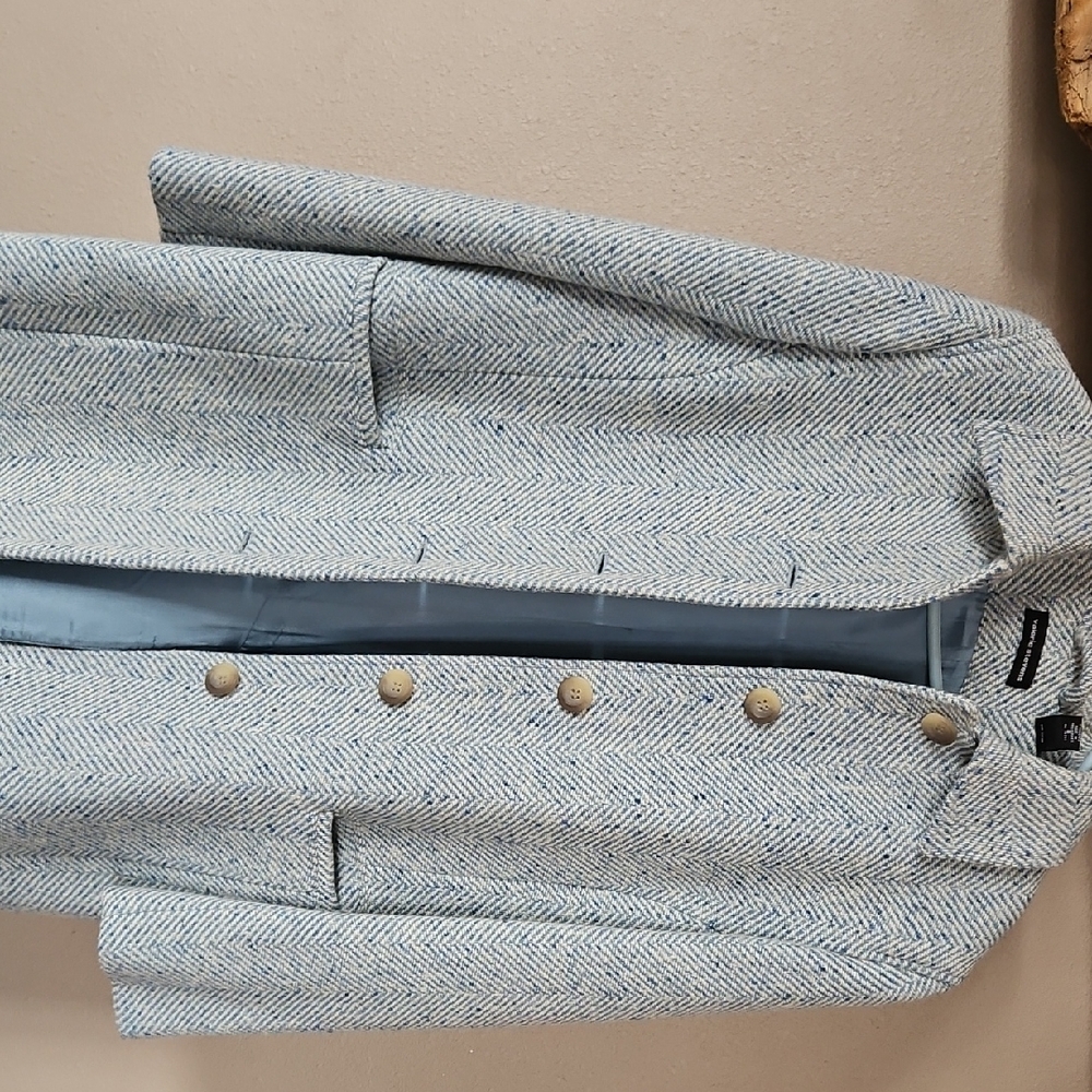 Valerie Stevens Blue 80% Wool Blend  Coat with Button Detail